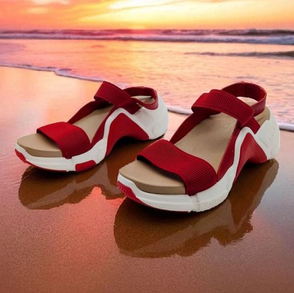 Mark Nason Los Angeles Sz 6.5 Catalina Red / White Women's Sandals - Picture 1 of 10